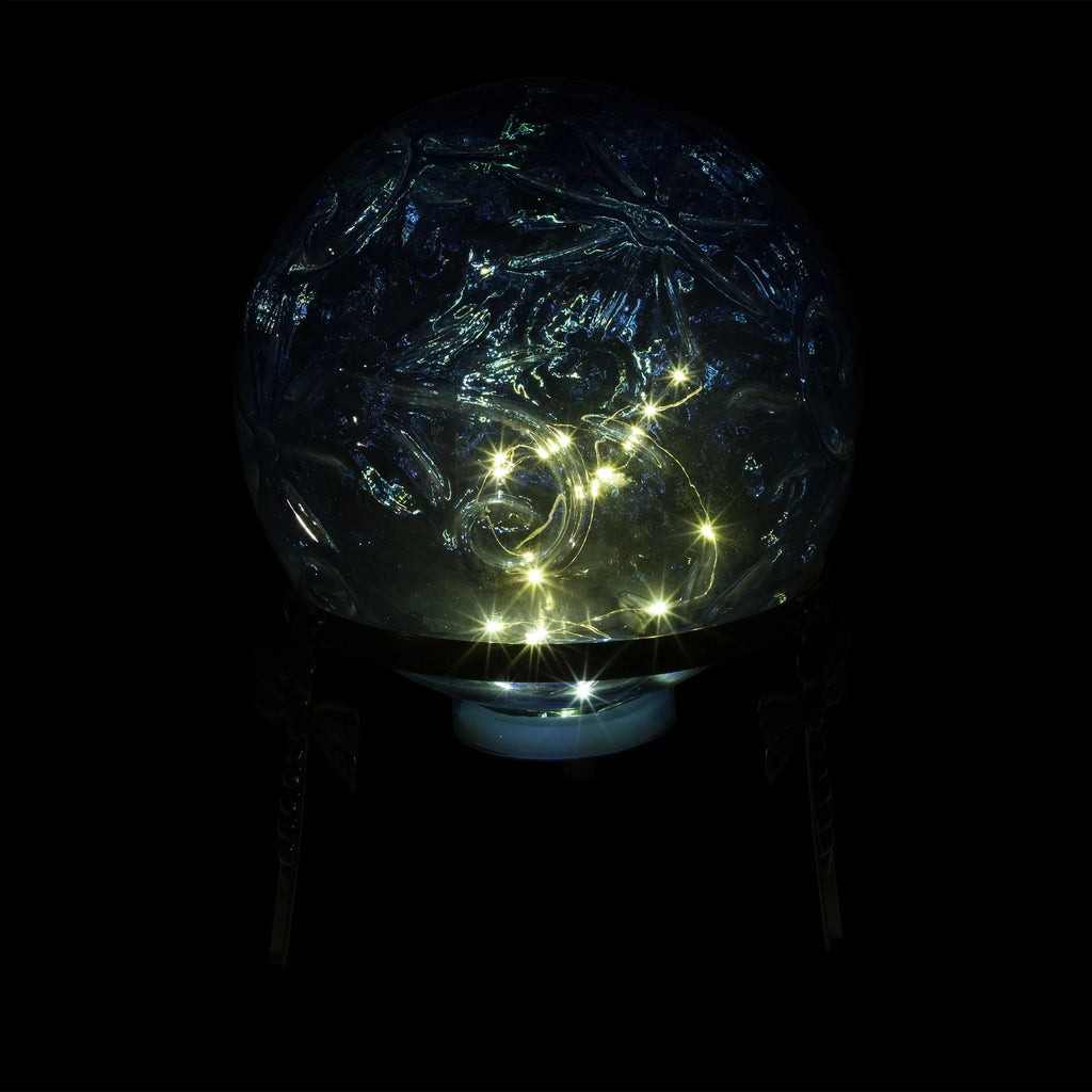 Alpine Corporation 10"  x 10"  x 13"  Embossed Glass Light-up Gazing Globe, Blue
