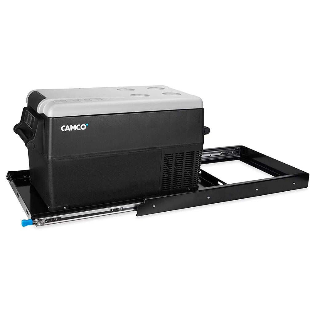 Camco Camper/ Medium Portable Electric Refrigerator Slide | Features Ball Bearing Steel Slides & Safety Latch | Holds Up to 264lbs (51530)