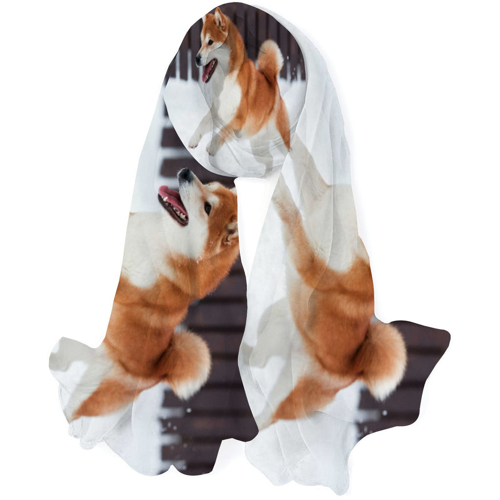 Red Shiba Inu Dog Silk Long Scarf for Women Large Oblong Sunscreen Shawls Wraps Neck Headscarf Hair Wraps Gift Packed
