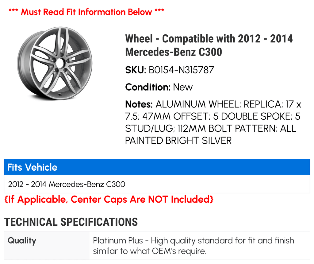 Wheel - Compatible with 2012 - 2014 Mercedes-Benz  2013