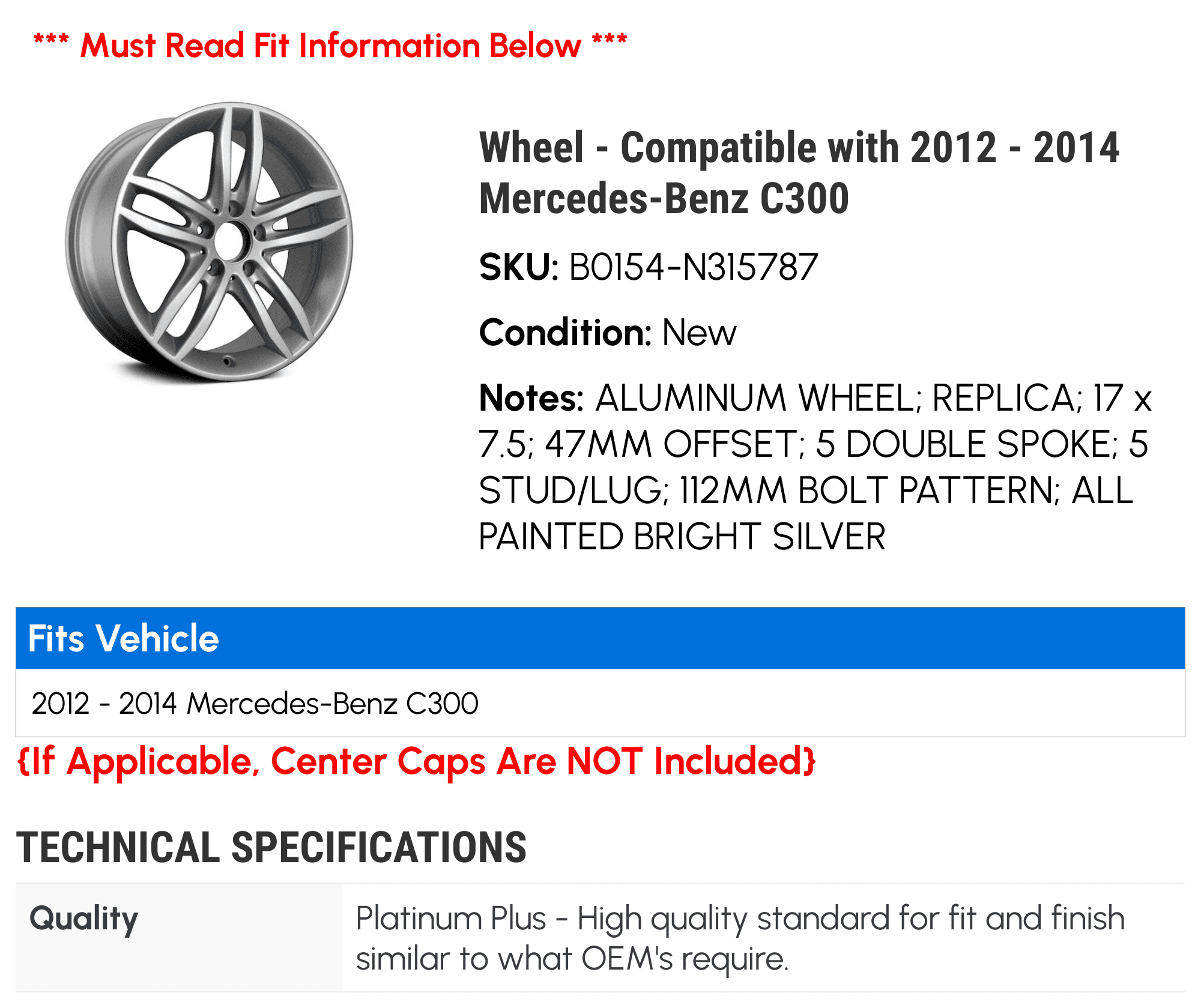 Wheel - Compatible with 2012 - 2014 Mercedes-Benz  2013