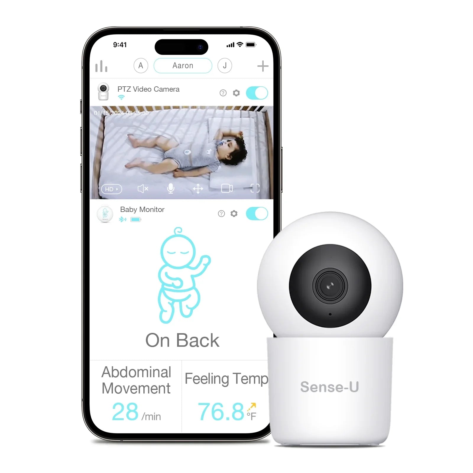 Sense- Smart 2K Video Baby Monitor(& Eligible) with No Monthly Fee, Pan-Tilt-Zoom, Person/Baby Crying Sound/Motion Detection, 2-Way Talk, Night Vision, Background Audio, Activity Zone
