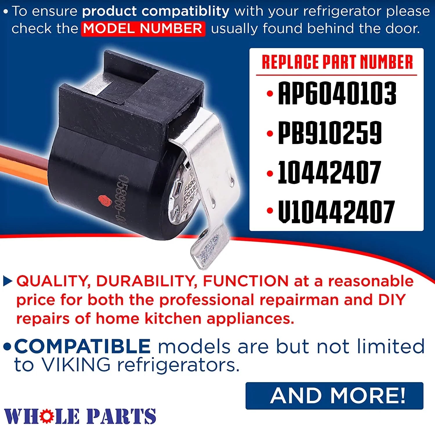 Whole Parts Defrost Terminator Thermostat Part # 058966-000 - Replacement & Compatible With Some Viking Refrigerators