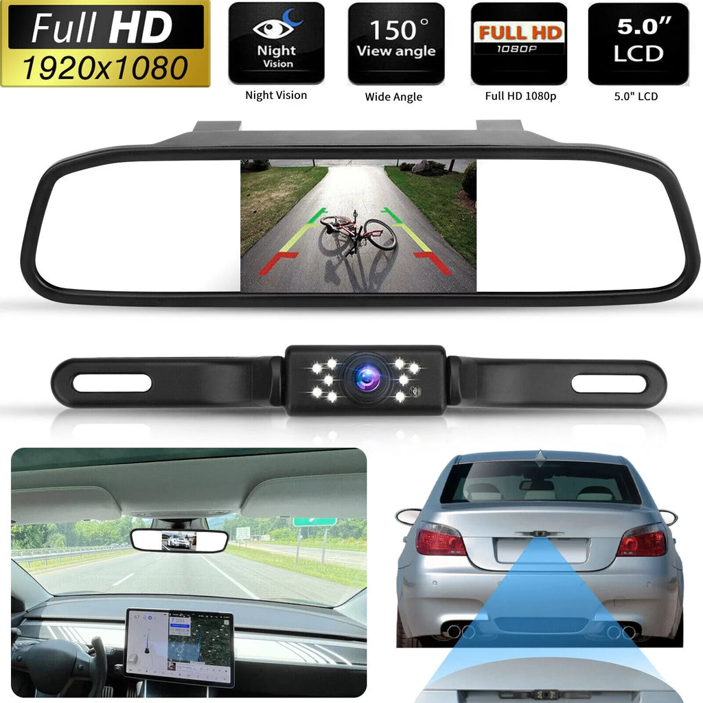Car Backup Camera Rear View Parking System Night Vision + 5" Mirror Monitor Kit