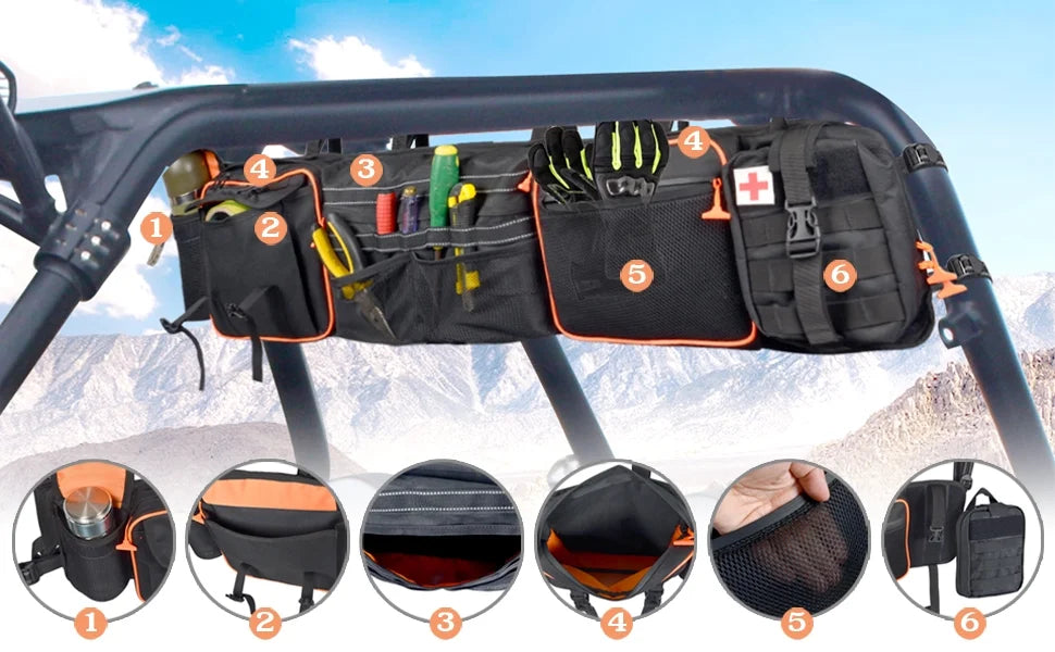 Goldfire  Car Organizer Large Roll Cage Cargo Rear Storage Bag Gear Bags For Most Full Size Polaris Yamaha Kawasaki UTVs