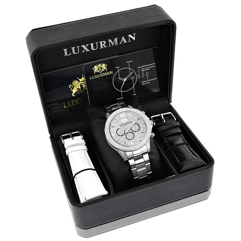 Men's Celebrity Diamond Liberty 0.5ct Diamond Accent Watch with Metal Band and Extra Leathe