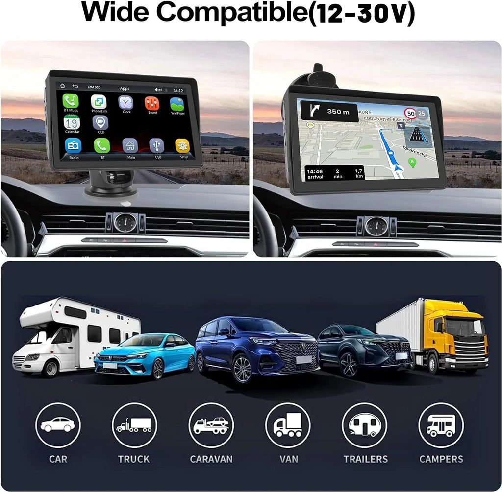 Podofo 12-30V 7" Portable Touch Screen Car Stereo Radio Wireless Carplay Android Auto Mirror Link  Bluetooth / for Car Suv Van Pickup, with Backup Camera