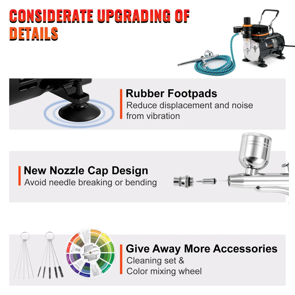Airbrush Kit, Professional Airbrush Set with Compressor, Airbrushing System Kit with Multi-purpose Dual-action Gravity Feed Airbrushes, Art Nail Cookie Tatto