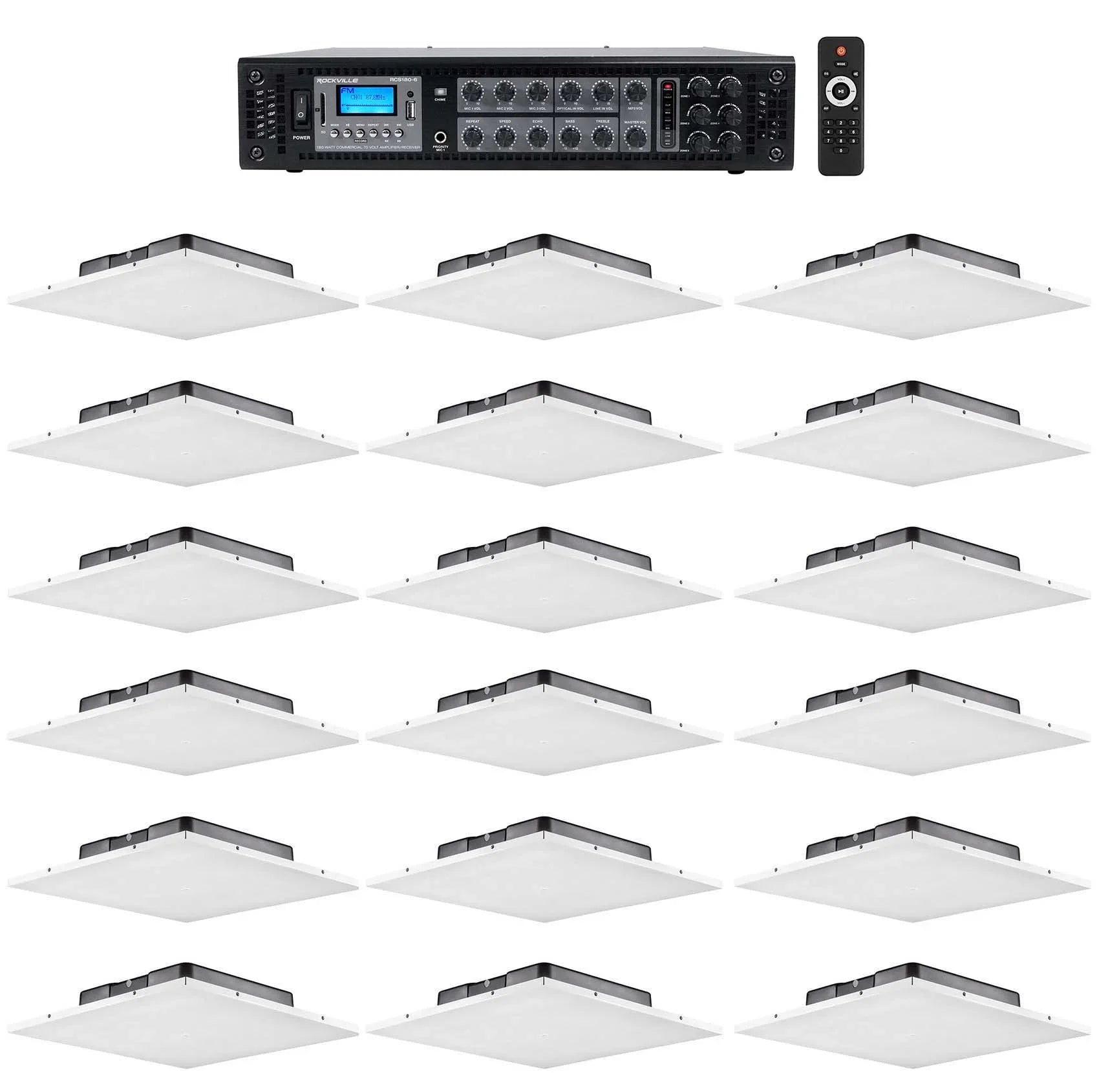 Office/Restaurant Audio Package w/(18)  drop Ceiling Tile Speakers+6-Zone Amp