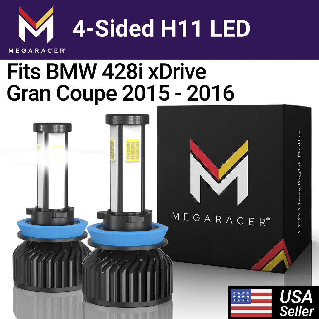 Mega Racer  428i xDrive Gran Coupe 4 Sided     Headlight Bulbs 6000K Diamond White 12V 60W 10000LM  428i xDrive Gran Coupe 2015 2016 15 16 Fog Light Automotive Replacement