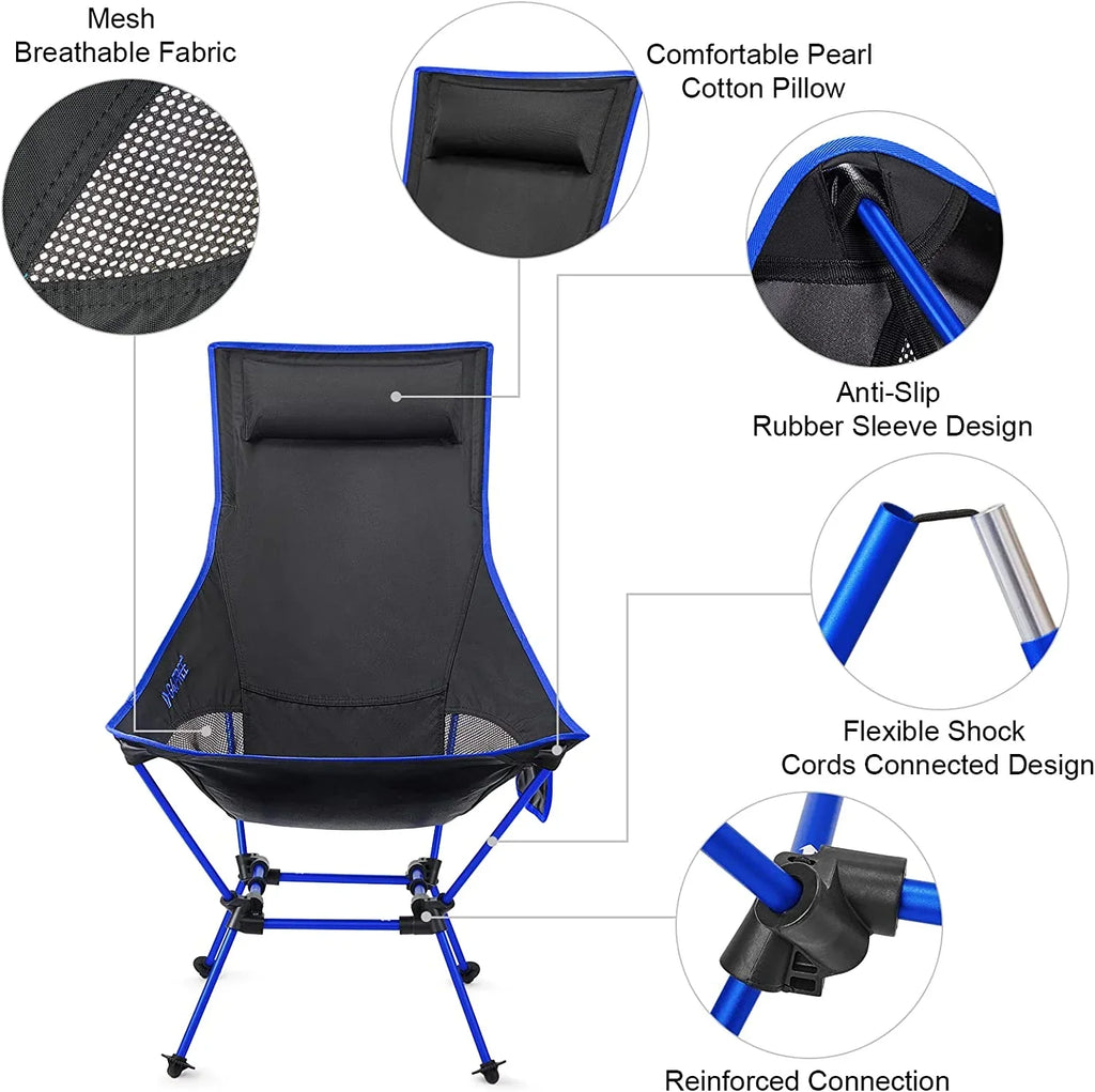 2Pack Lightweight Portable High Back Camp Chair, Folding Chair Lawn Chair Heavy Duty 330lbs with Headrest & Pocket for Outdoor Camp Travel Beach Travel Hiking