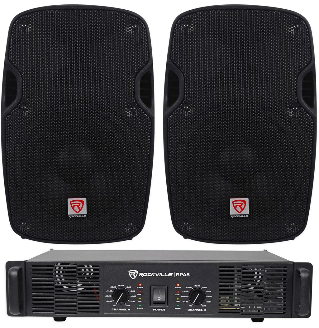 2) Rockville  8“ 800W 4 Ohm  Speakers  Cabinet+ 1000w Amplifier