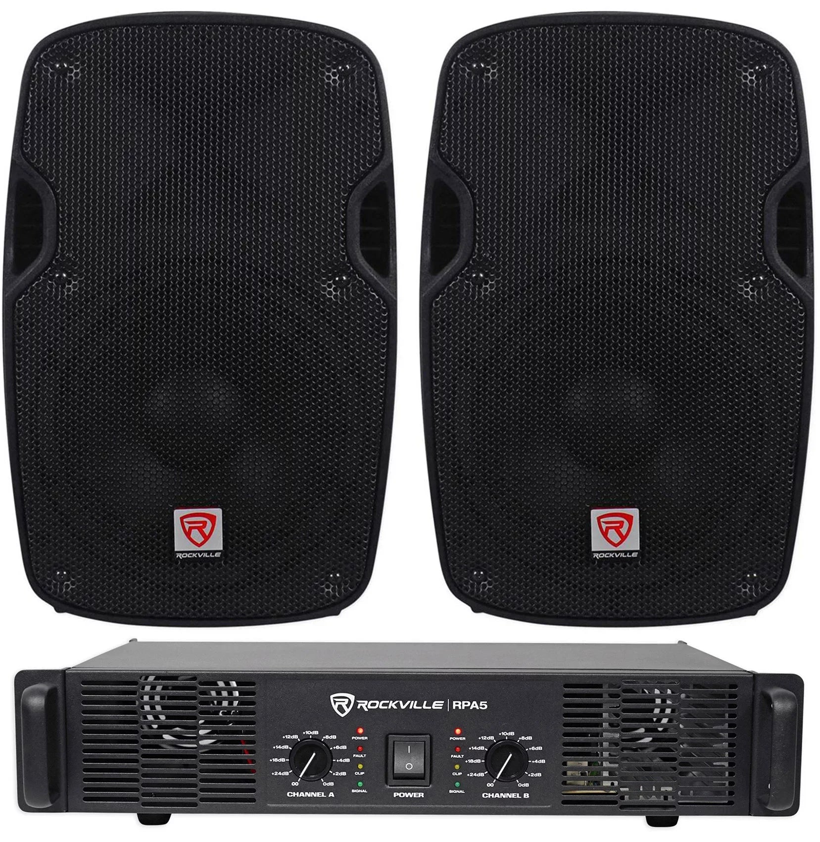 2) Rockville  8“ 800W 4 Ohm  Speakers  Cabinet+ 1000w Amplifier