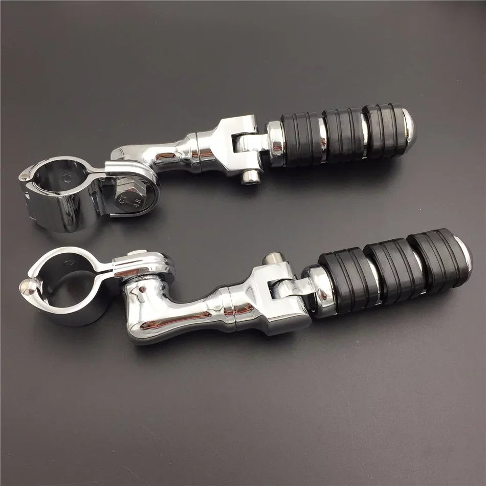 '- Chrome Regular Footrest Foot Pegs with 1 1/4" Short Angled Adjustable Clamps For Harley Davidson Sportster 883  1200/Triumph Rocket/Kawasaki Vulcan