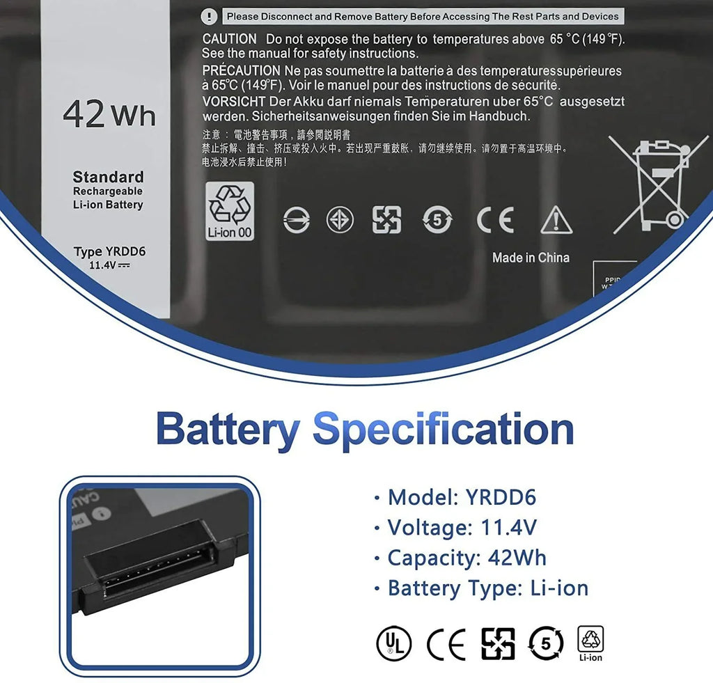 42Wh  0YRDD6 Battery For Dell Latitude 3310 Inspiron 5482 5485 5491 5591