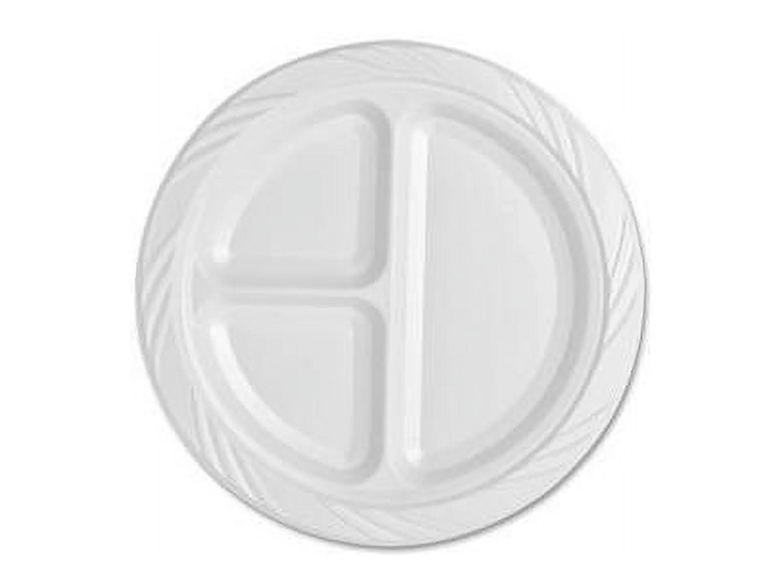 Genuine Joe 3-section Round Plastic Plates, 9", 125 Pack,