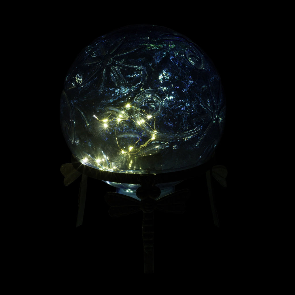 Alpine Corporation 10"  x 10"  x 13"  Embossed Glass Light-up Gazing Globe, Blue