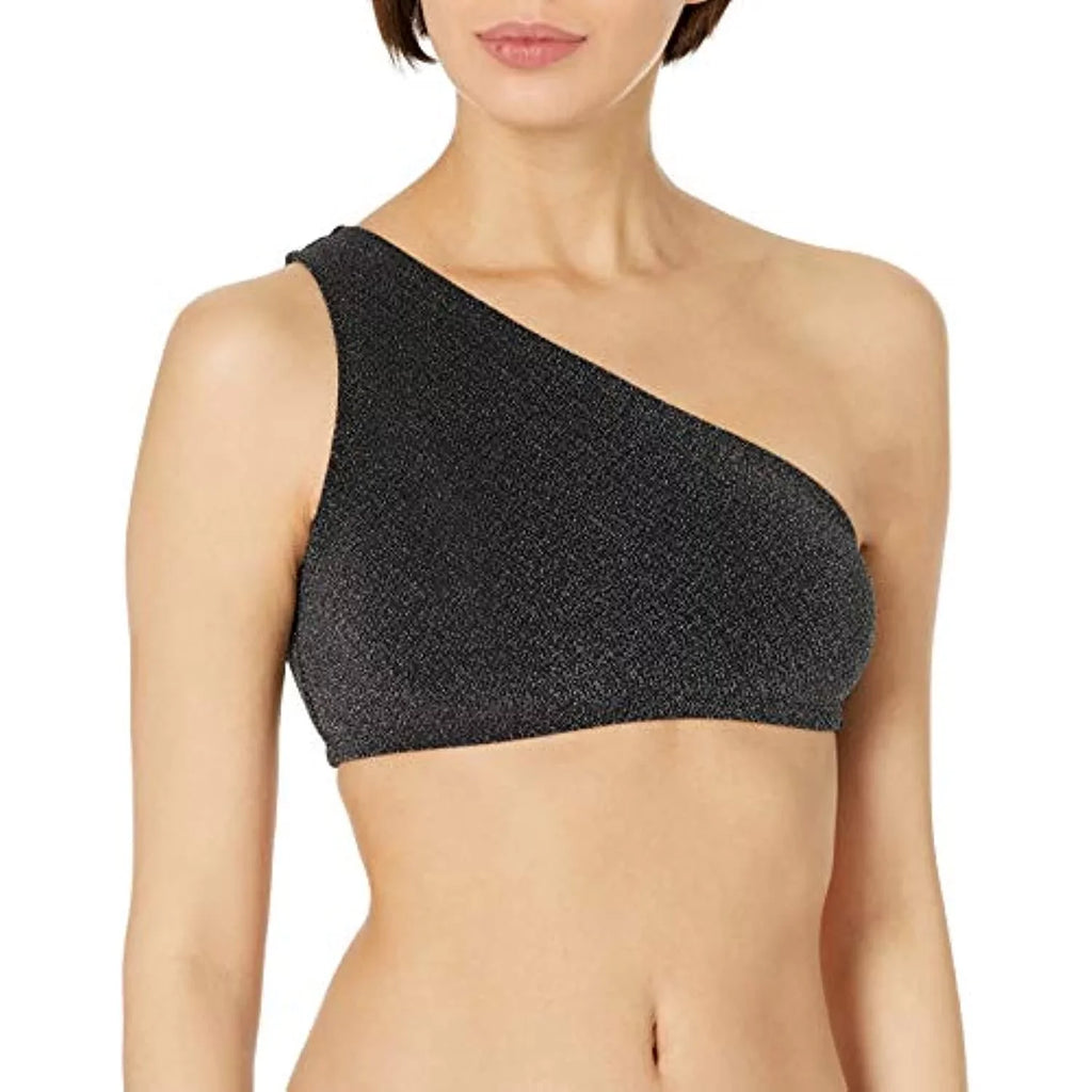 $118 Ramy Brook Women's Standard Tasha One Shoulder Bikini Top Black Size
