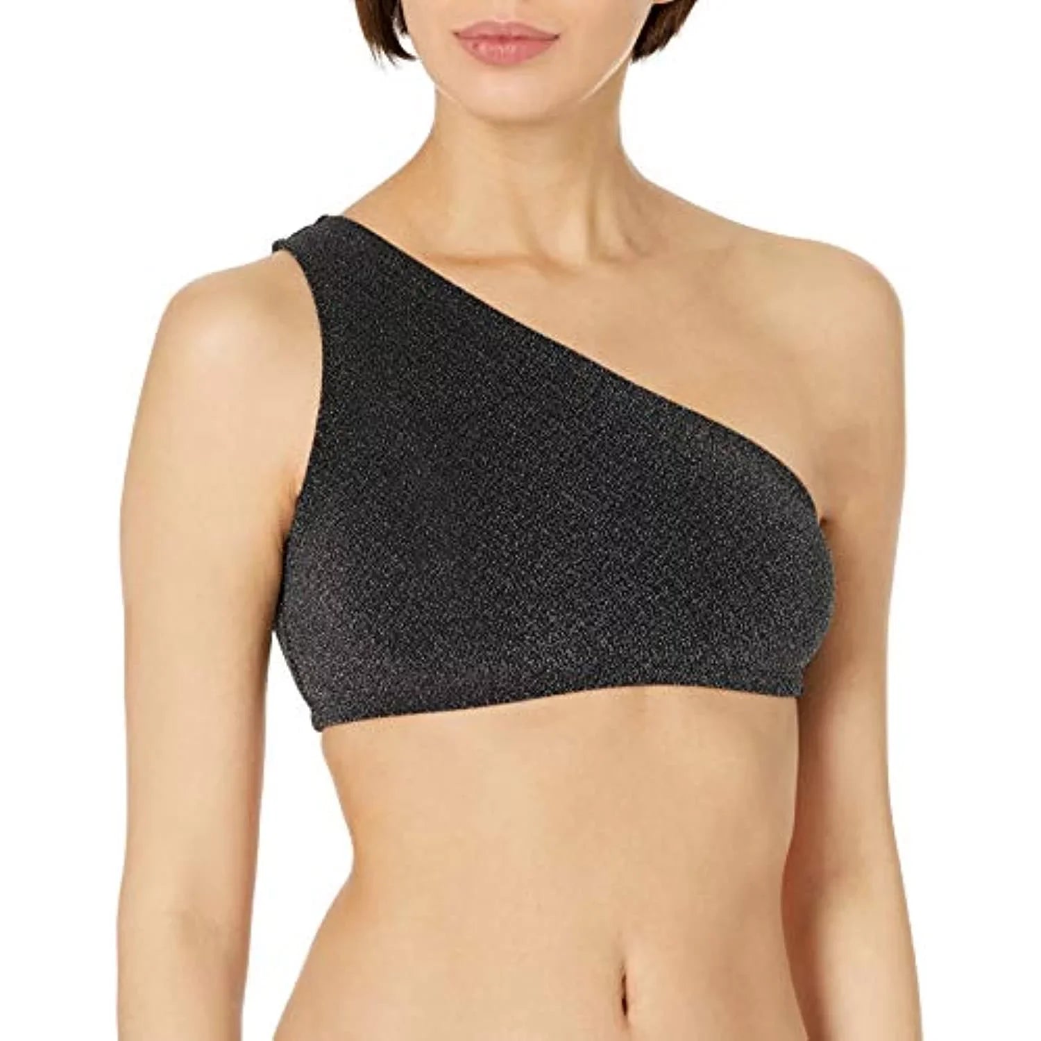 $118 Ramy Brook Women's Standard Tasha One Shoulder Bikini Top Black Size