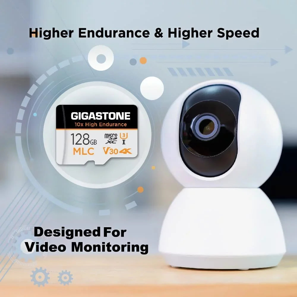 [10x High Endurance] Gigastone 128GB 2-Pack  Micro  Card, 4K Video Recording, Security Cam, Dash Cam, Surveillance Compatible 100MB/s,  , with Adapter