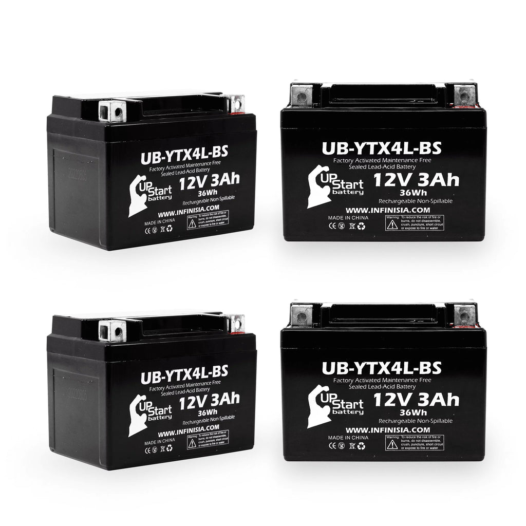 4-Pack UpStart Battery Replacement for 2004 Bombardier (Can-Am) , , Quest 90CC Factory Activated, Maintenance Free,  Battery - 12V, 3Ah, --