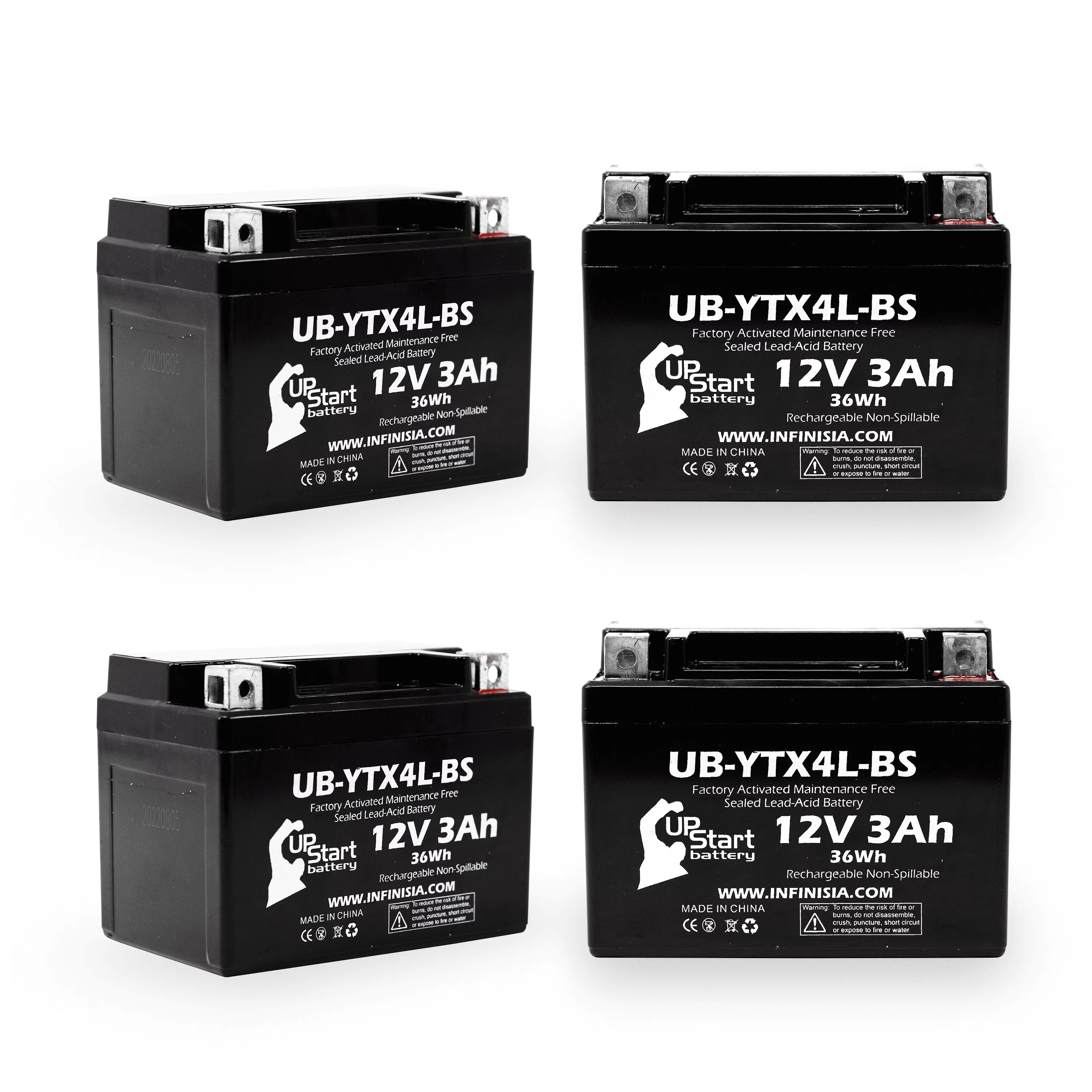 4-Pack UpStart Battery Replacement for 2004 Bombardier (Can-Am) , , Quest 90CC Factory Activated, Maintenance Free,  Battery - 12V, 3Ah, --
