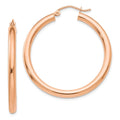 Real 14kt Rose Gold Polished 3mm Lightweight Tube Hoop Earrings; for Adults and Teens; for Women and Men