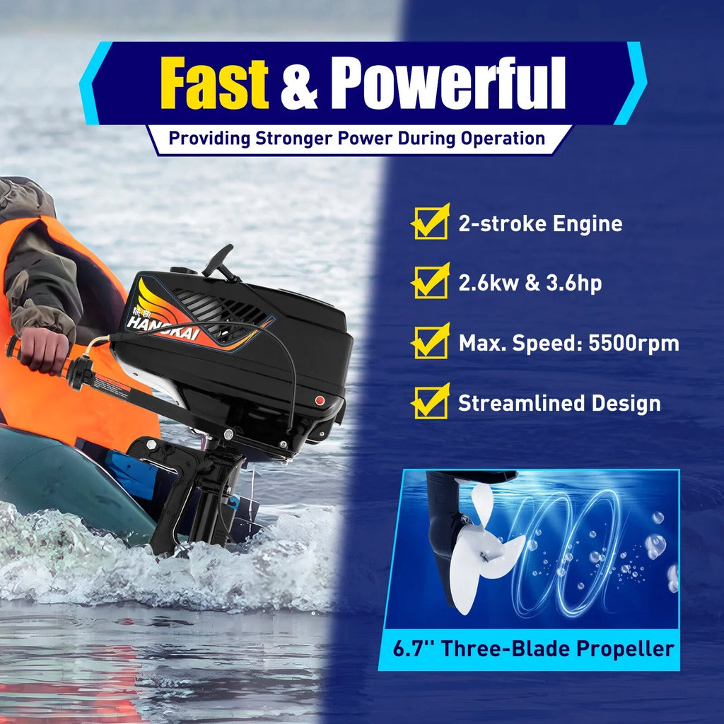 2 Stroke 3.6  Outboard Motor Fishing Boat Engine Water Cooling  Outboard Boat Motor 90cm/35.4in