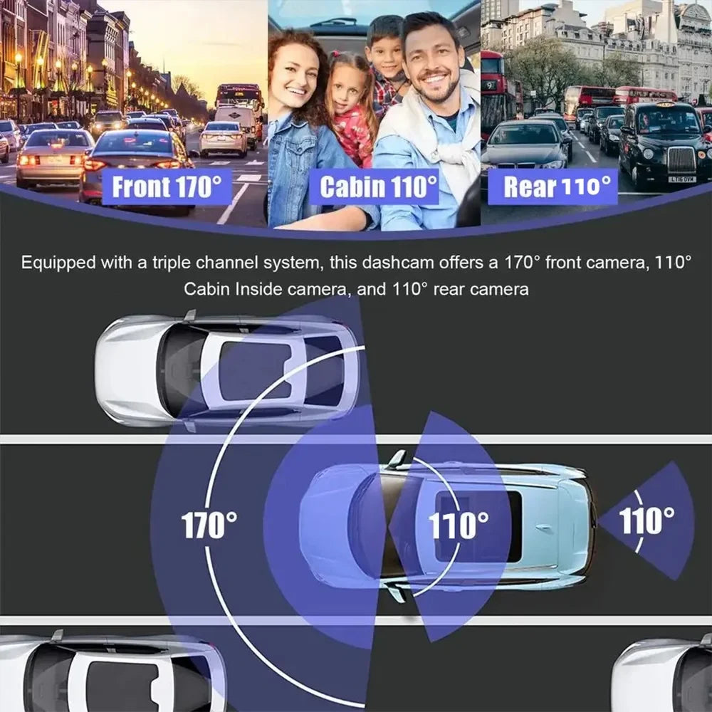 Pinnaco Dash Camera,Inside Rear Camera Dashcam Support 3-Lens Inside Rear Cam  Dash Camera Inch Screen 1080P  Dash Camera 2 Inch  3-Lens 1080P 3-Lens 1080P Dash Nebublu