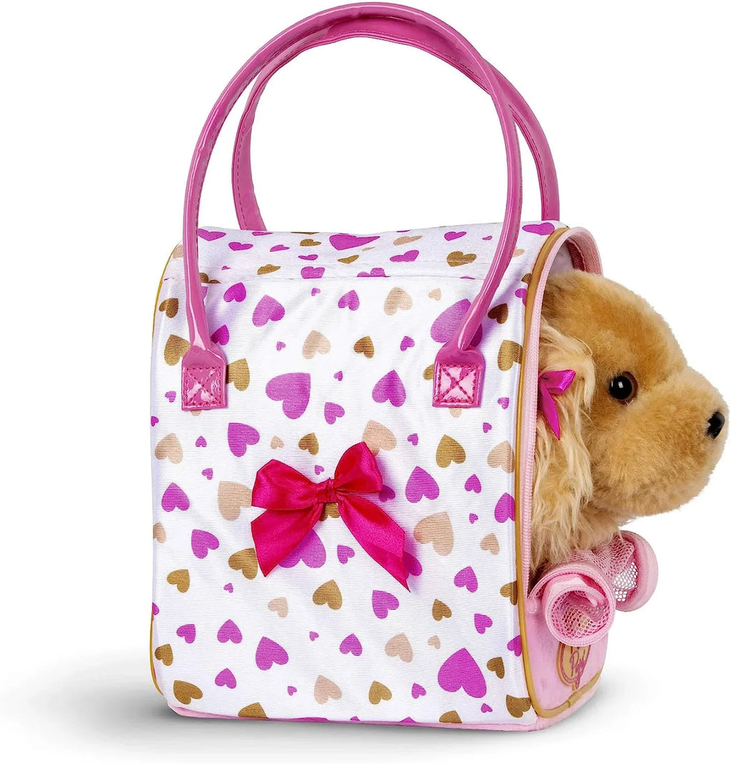 Pucci Pups by Battat Gold & Pink Heart Print Glam Bag w/Cocker Spaniel, 8 inches
