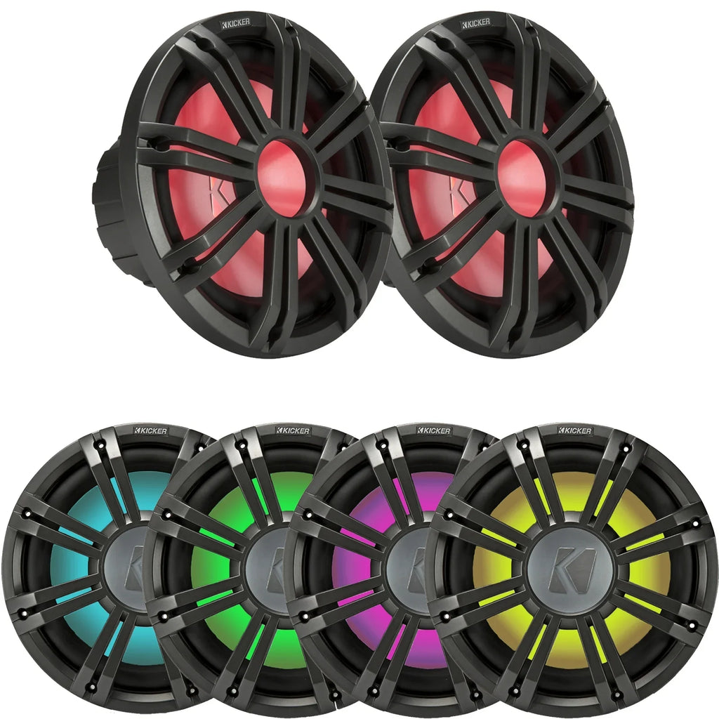 2 Kicker 45KMF104 10" Weather-Proof Subwoofers for Freeair Applications - 2 Kicker 45KMG10W 10"  Grilles (Charcoal)