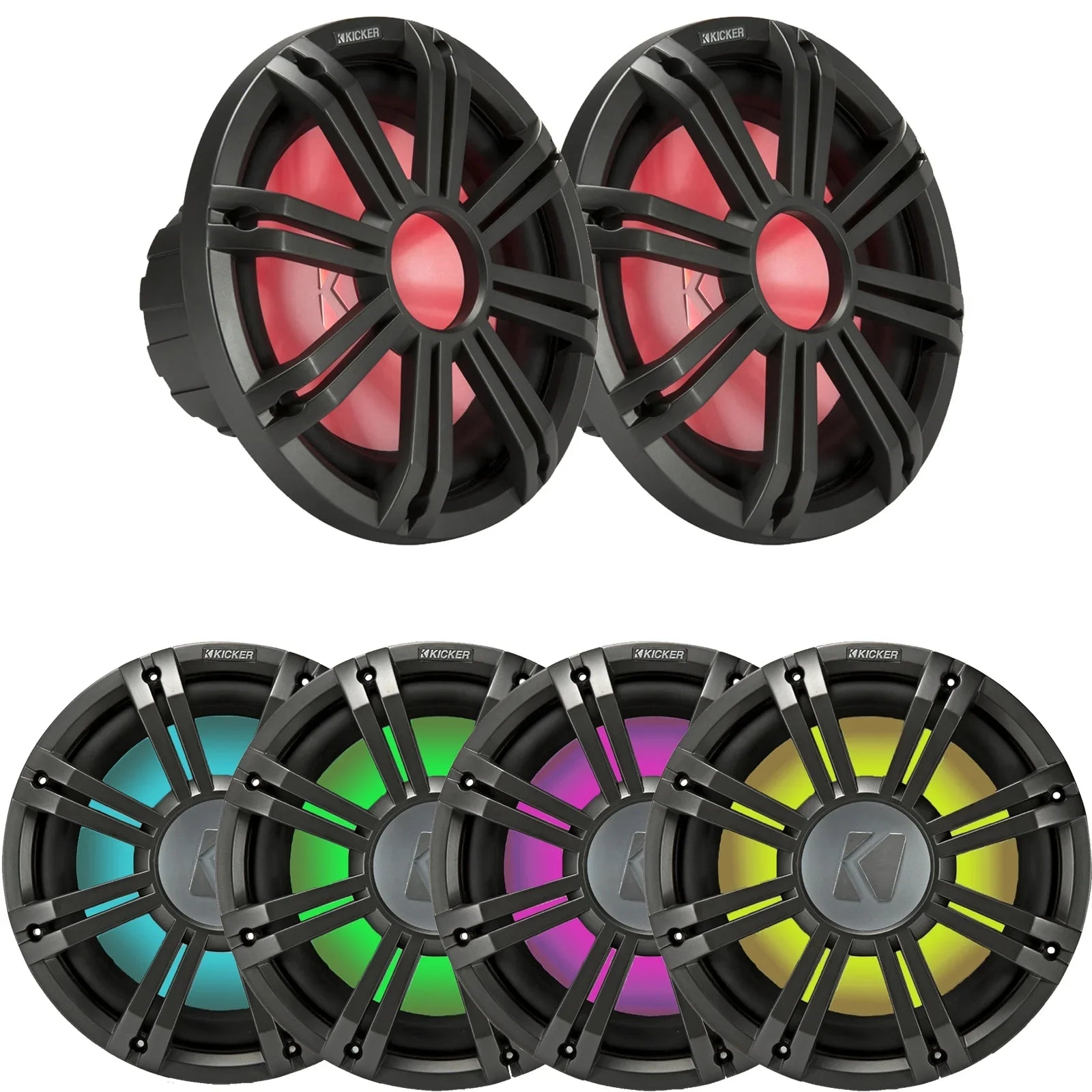 2 Kicker 45KMF104 10" Weather-Proof Subwoofers for Freeair Applications - 2 Kicker 45KMG10W 10"  Grilles (Charcoal)