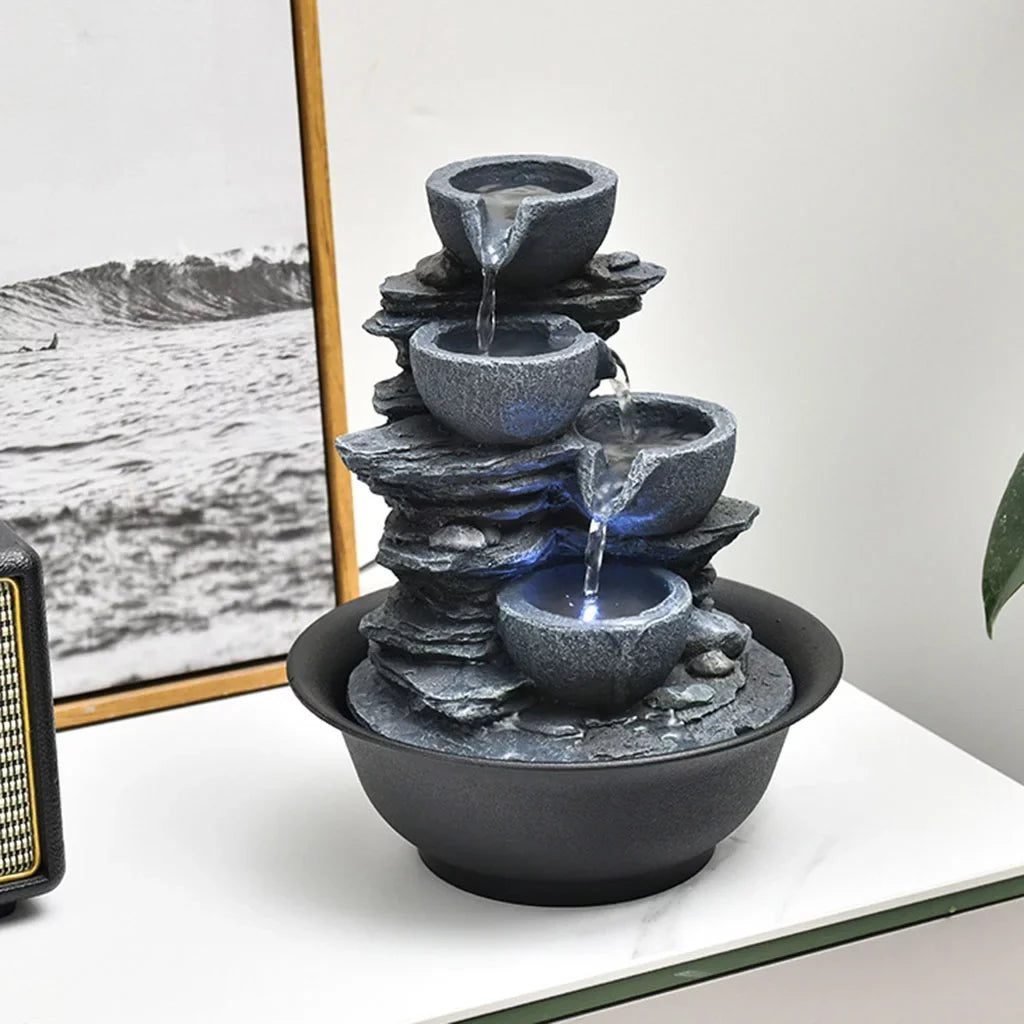 Tabletop Water Fountain with s Feng Shui Outdoor Waterfall Landscape Home Bedroom ,