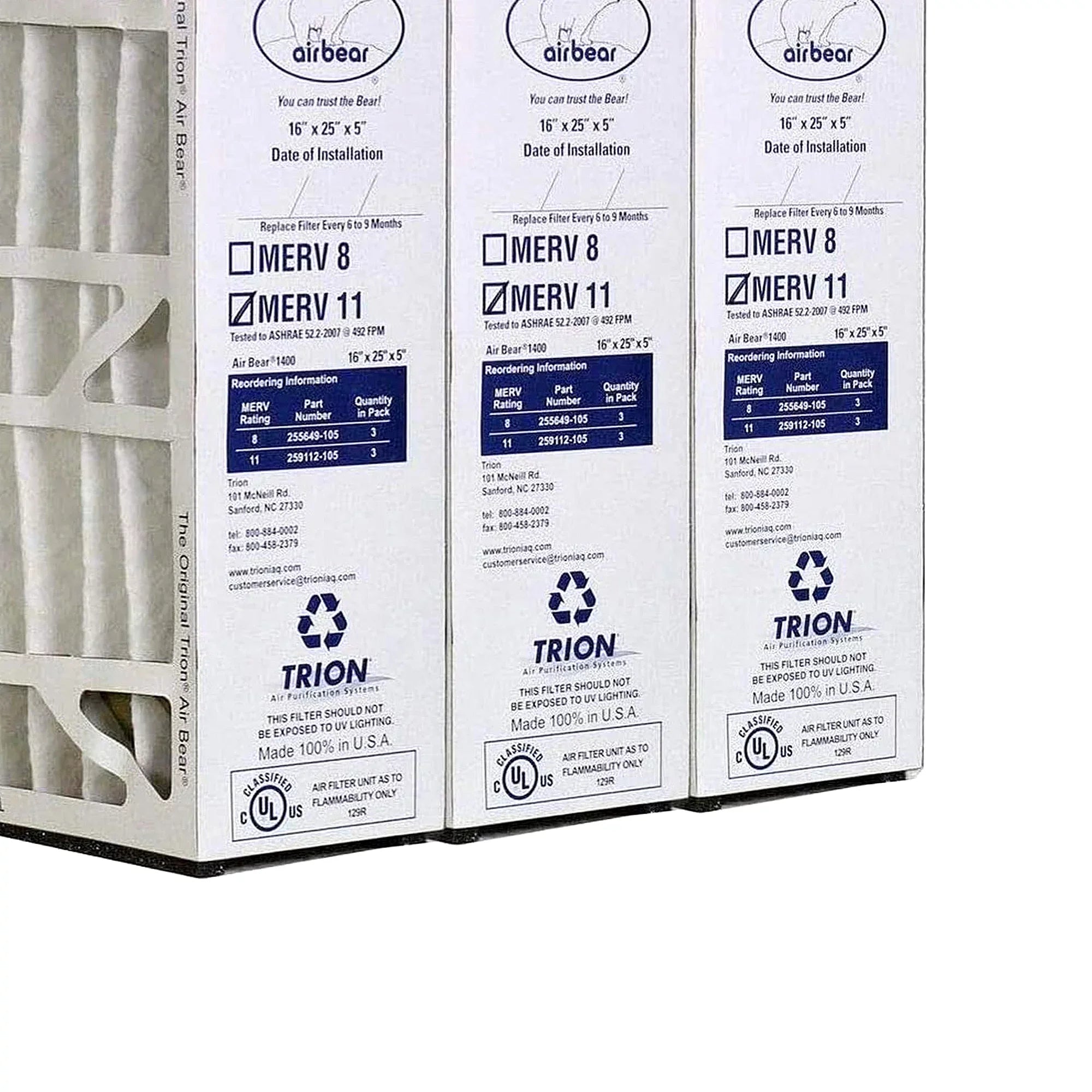 Trion 259112-105 Air Bear 16 x 25 x 5 Inch  11 Air Purifier Filter (3 Pack)