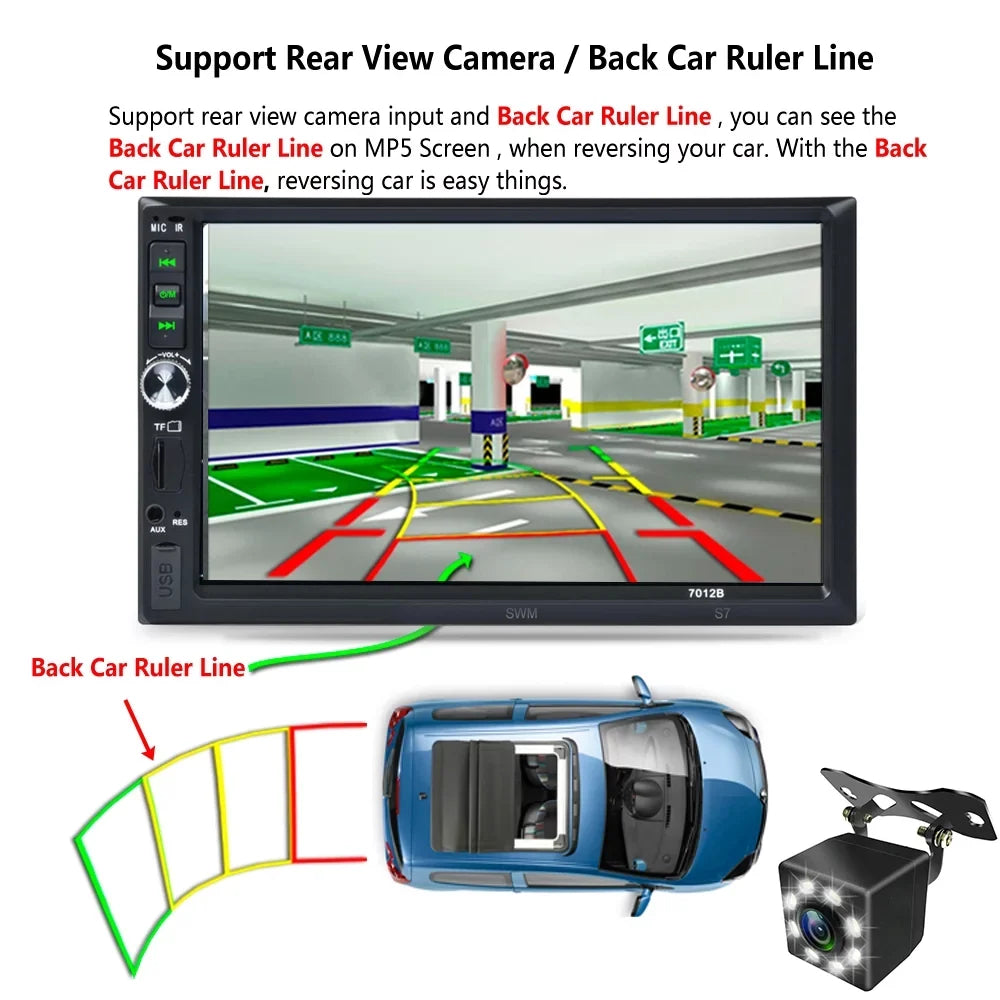 Vehicle Car Stereo Radio 7" Double Din Bluetooth  Touch Screen Car  with Reverse Camera And Mirror Link(Both Support  and Android System)