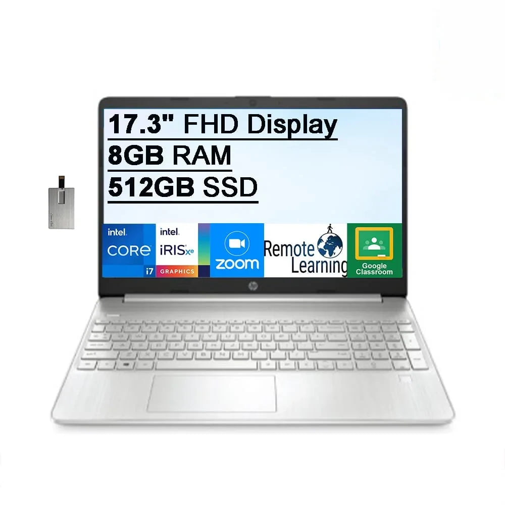 2021 17.3"   Laptop Computer, 11th Generation Intel Core i7-1165G7, 8GB , 512GB PCIe , Backlit Keyboard, Intel Iris Xe Graphics,  Webcam,  Audio, Windows , Silver, 32GB  Card
