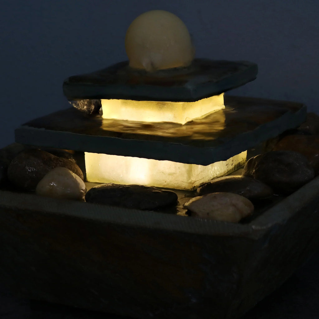 Sunnydaze Ascending Slate Tabletop Fountain with  Light - 8"