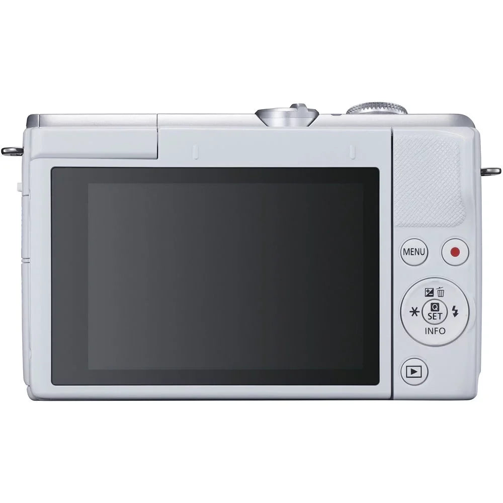 Canon   Mirrorless Camera with 15-45mm Lens (White) (3700C009) + 64GB Memory Card + Card Reader + Case + Flex Tripod + Hand Strap + Cap Keeper + Memory  Wallet + Cleaning Kit