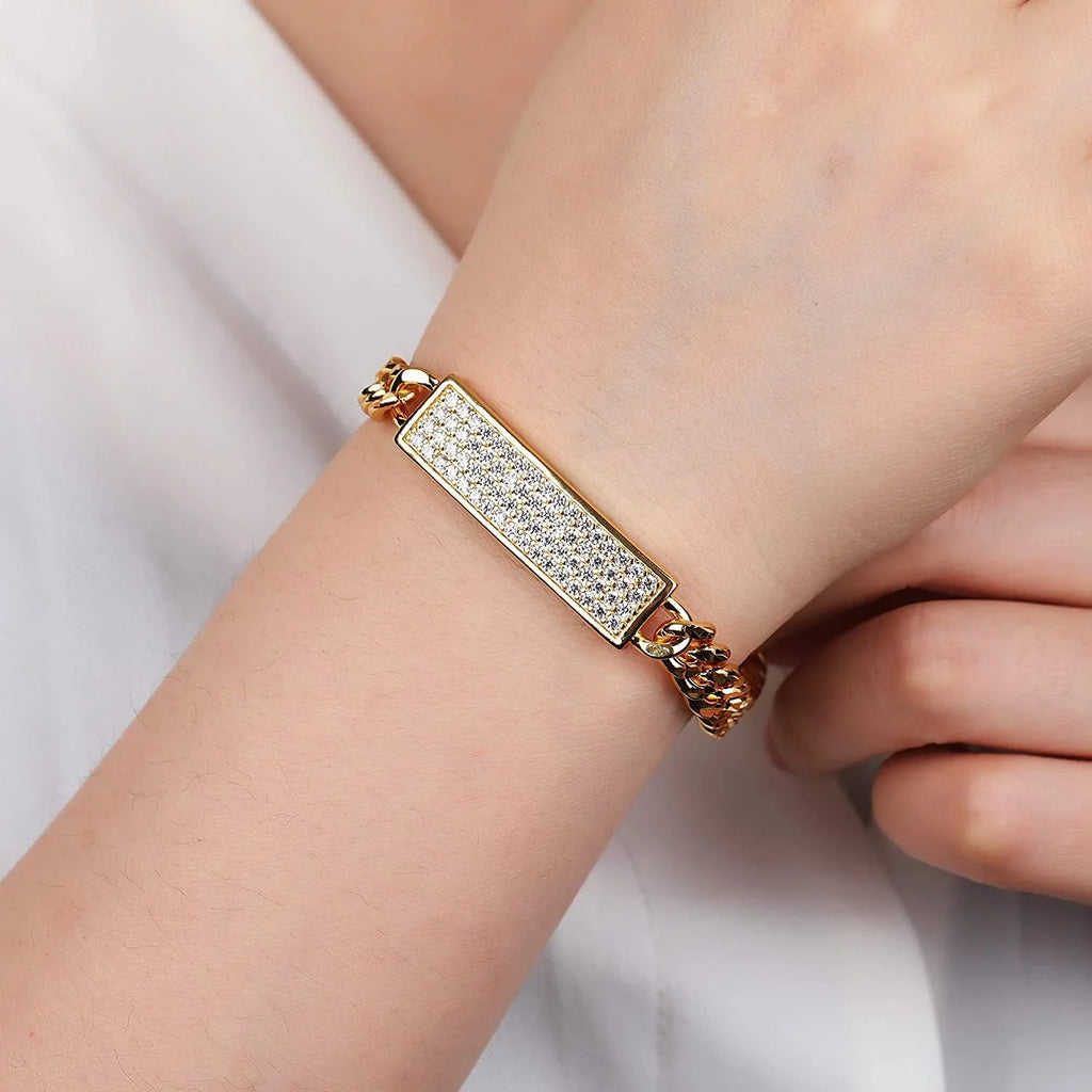 Giorgio Bergamo Gold Plated Trendy Cuban, Curb Link Micro Pave Cubic Zirconia  Bracelet