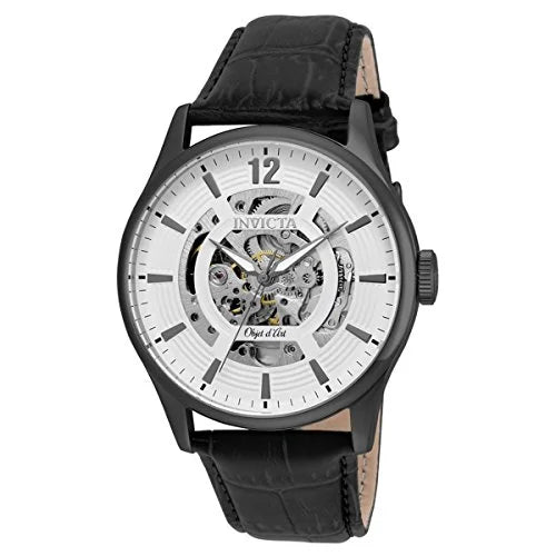 22597 Men's Objet  Art Black Automatic White Dial Analog Leather Watch