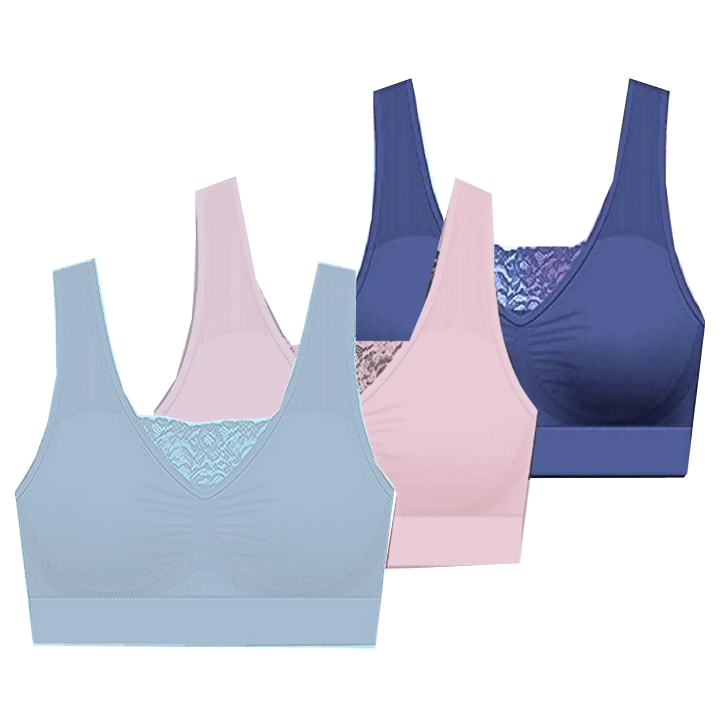 Delta Burke Seamless Padded Comfort Bra w/Removable Pads-3-Pack 2X - Fits 38D/ Thru 40C/