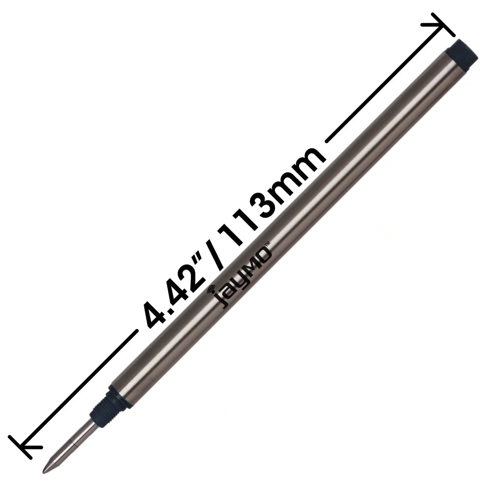 Jaymo Replacement for Montblanc 105158/105159 - Measures 4.44 in / 113 mm Long - Rollerball Pen Refill - 6 Black + 6 Blue