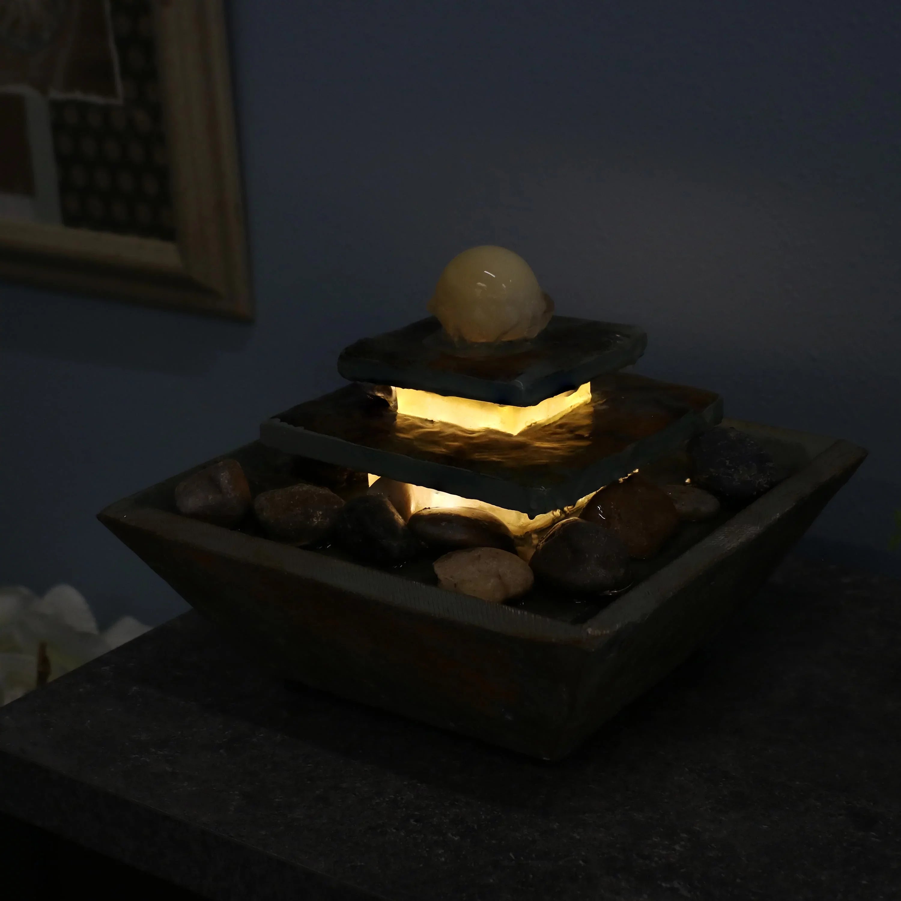 Sunnydaze Ascending Slate Tabletop Fountain with  Light - 8"