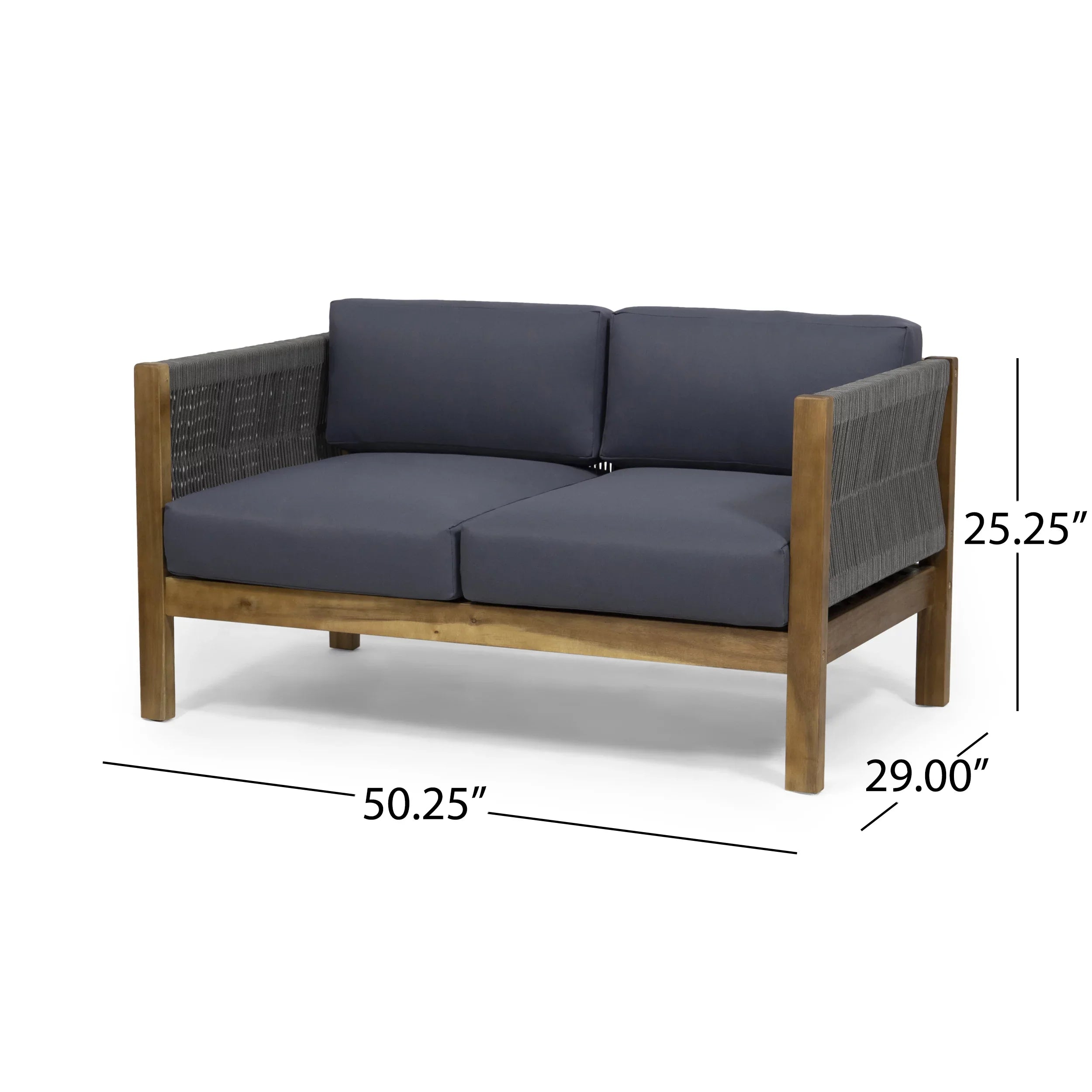 Studio Charlotte Outdoor Acacia Wood and Rope 4 Seater Chat Set with Cushions, Teak and Gray