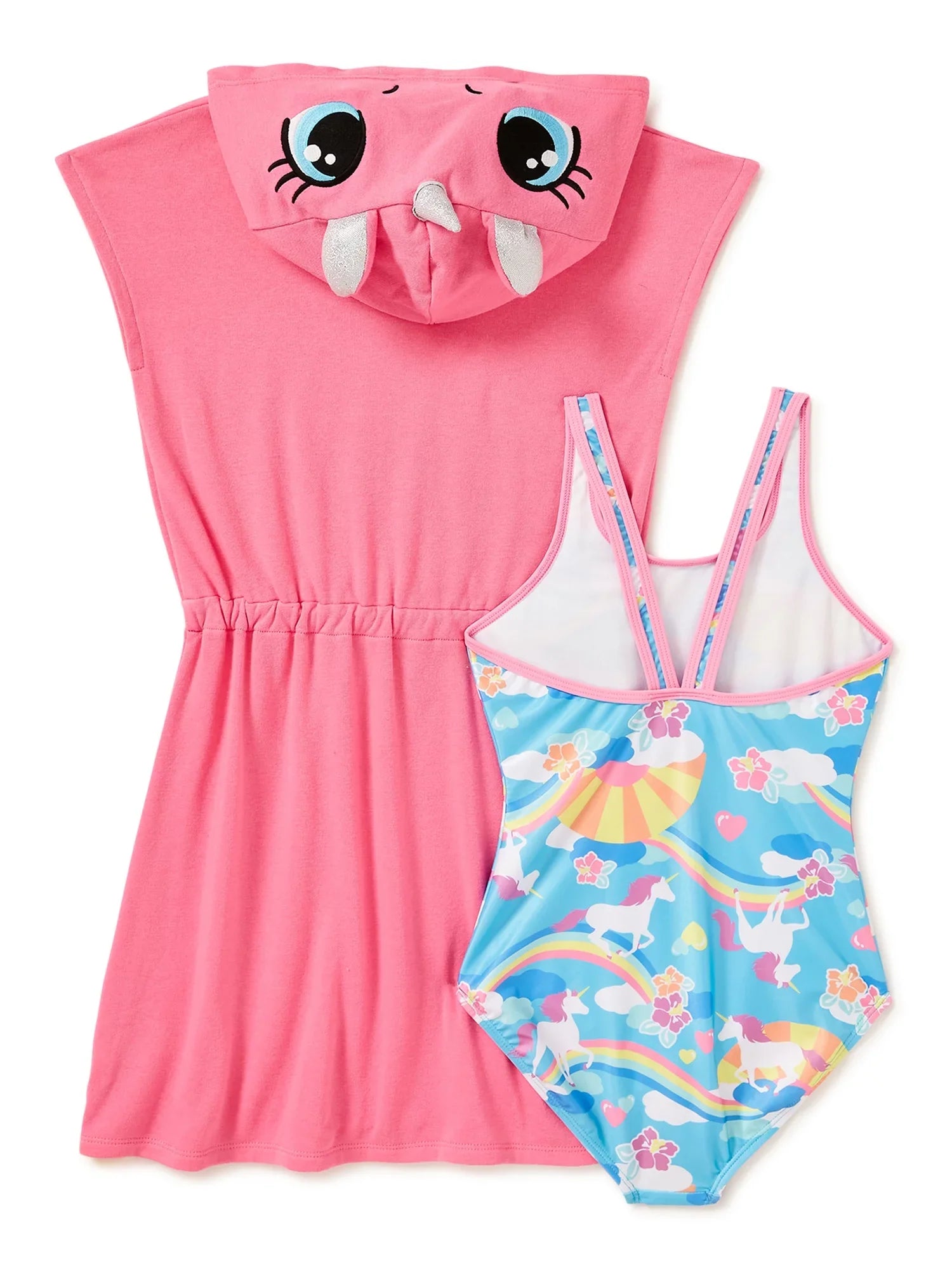 Saint Eve Toddler Girls Unicorn Cosplay Terry Cover-Up & One-Piece Swimsuit, 2-Piece Swim Set, Sizes 2T-4T