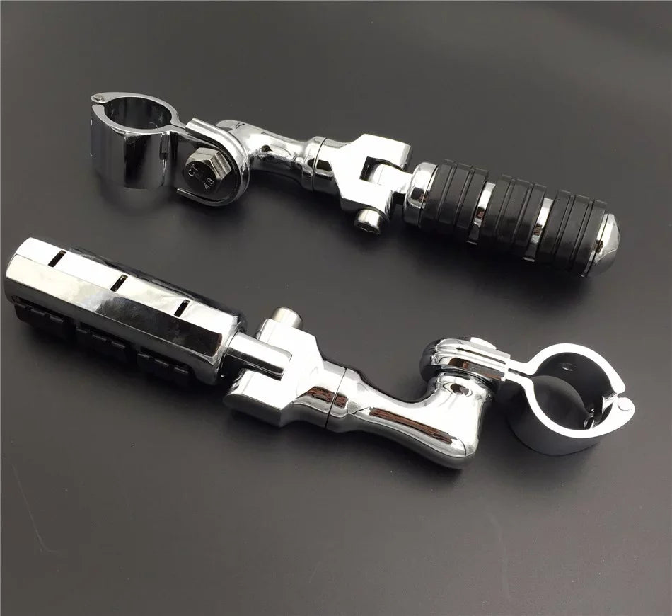 '- Chrome Regular Footrest Foot Pegs with 1 1/4" Short Angled Adjustable Clamps For Harley Davidson Sportster 883  1200/Triumph Rocket/Kawasaki Vulcan