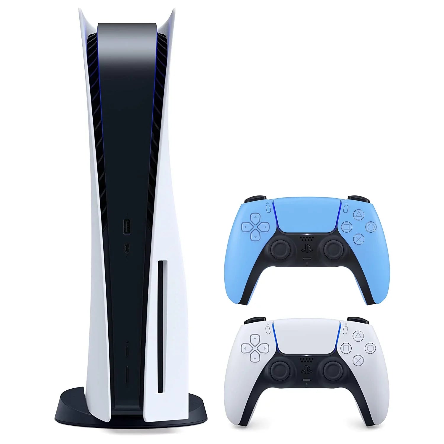 Sony Playstation 5 Disc Version (Sony  Disc) with Extra Controller and Dual Charging Station - Starlight Blue Bundle