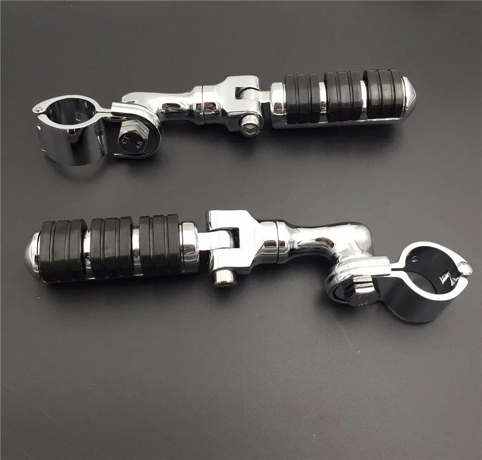 '- Chrome Regular Footrest Foot Pegs with 1 1/4" Short Angled Adjustable Clamps For Harley Davidson Sportster 883  1200/Triumph Rocket/Kawasaki Vulcan