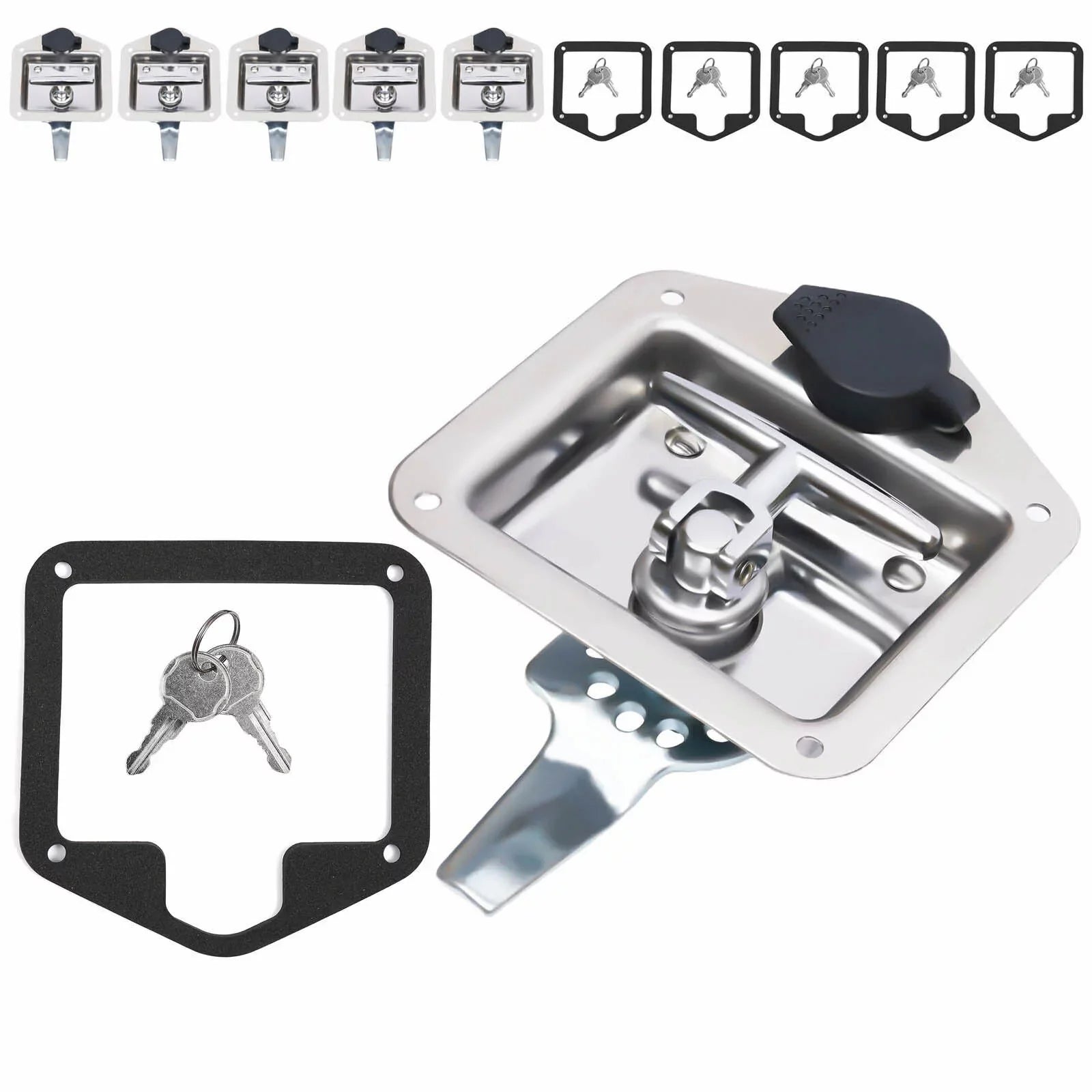 Set of 6 Folding -handle Tool Box Lock  Door Latch w/ 12 Keys Stainless Steel