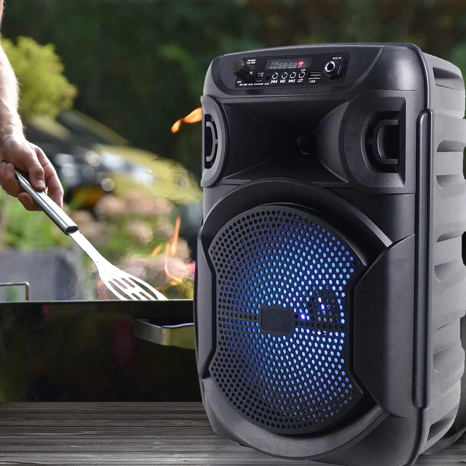 8 Inch Portable 500 Watts Bluetooth Speaker /Woofer & Tweeter /Digital Processing,  To 1/4" For Karaoke (Black, Speaker)